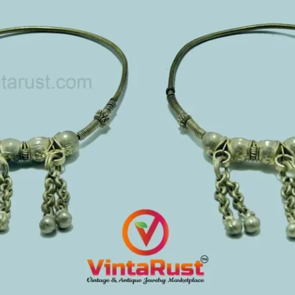 Vintage Tribal Hoop Earrings with Bells: Handmade Boho Jewelry - Picture 5 of 7